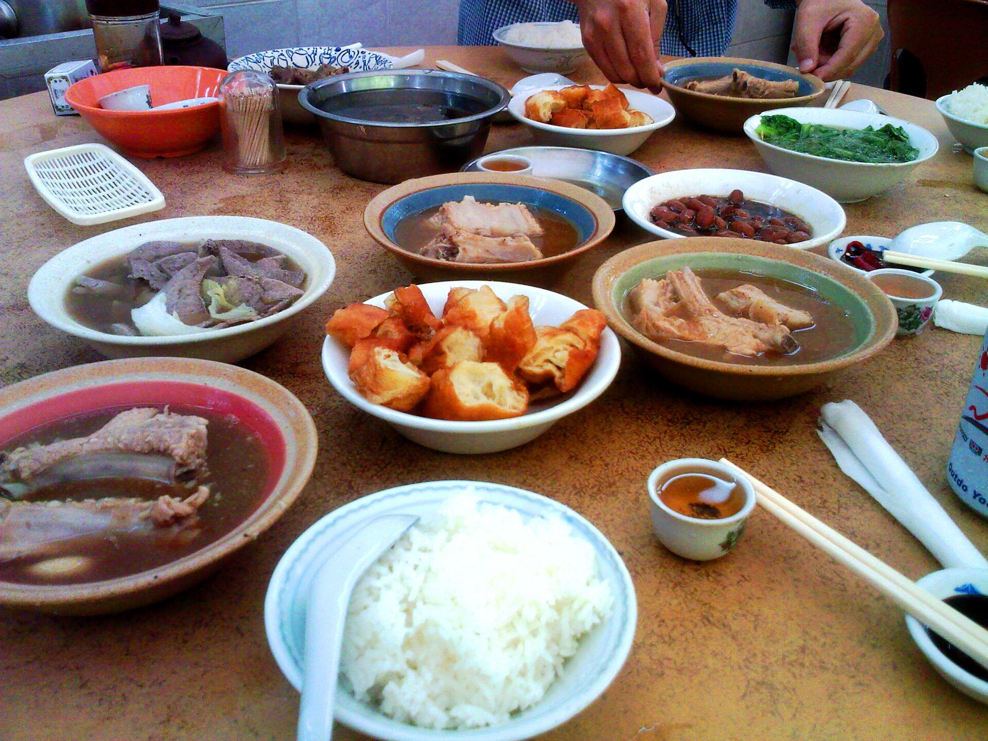 A table filled with Chinese dishes